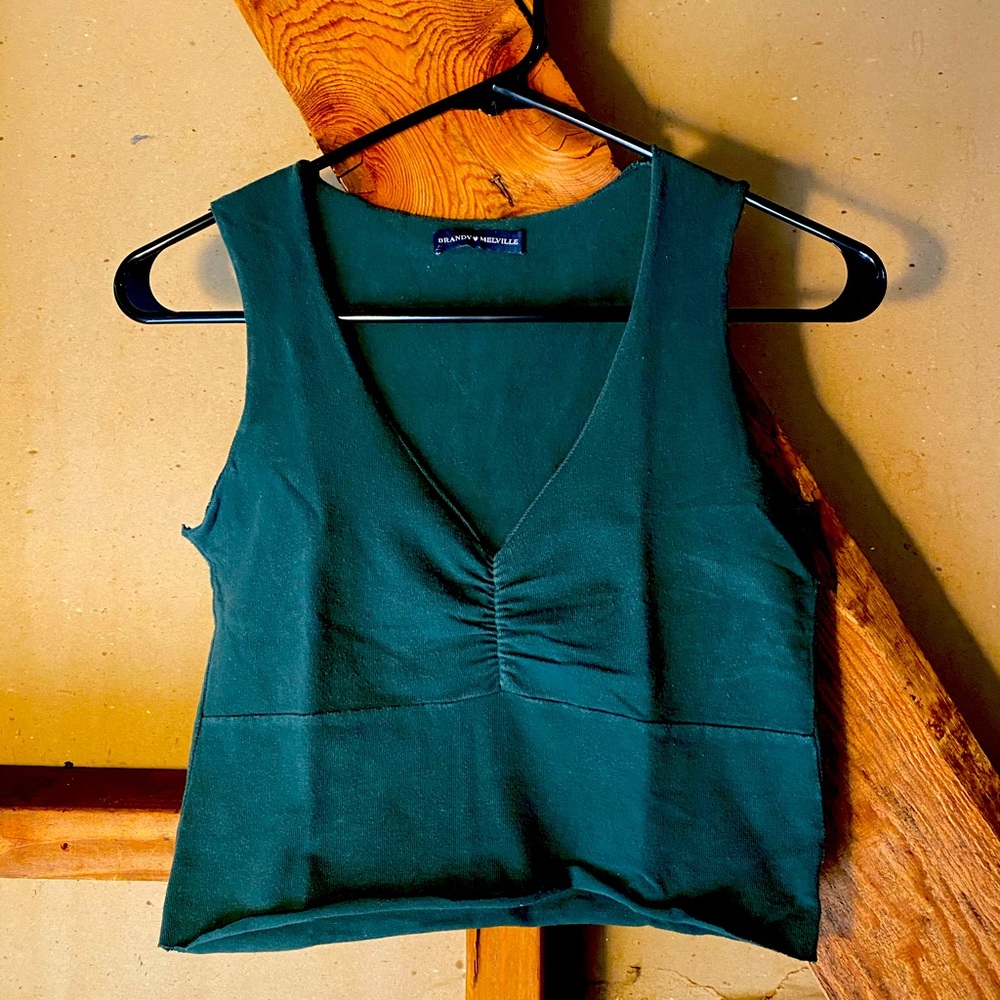 Green, crop top brandy Melville shirt.